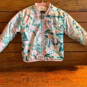 The North Face Kids Winter Reversible Jacket - Pink and Teal w/ Mountain Design